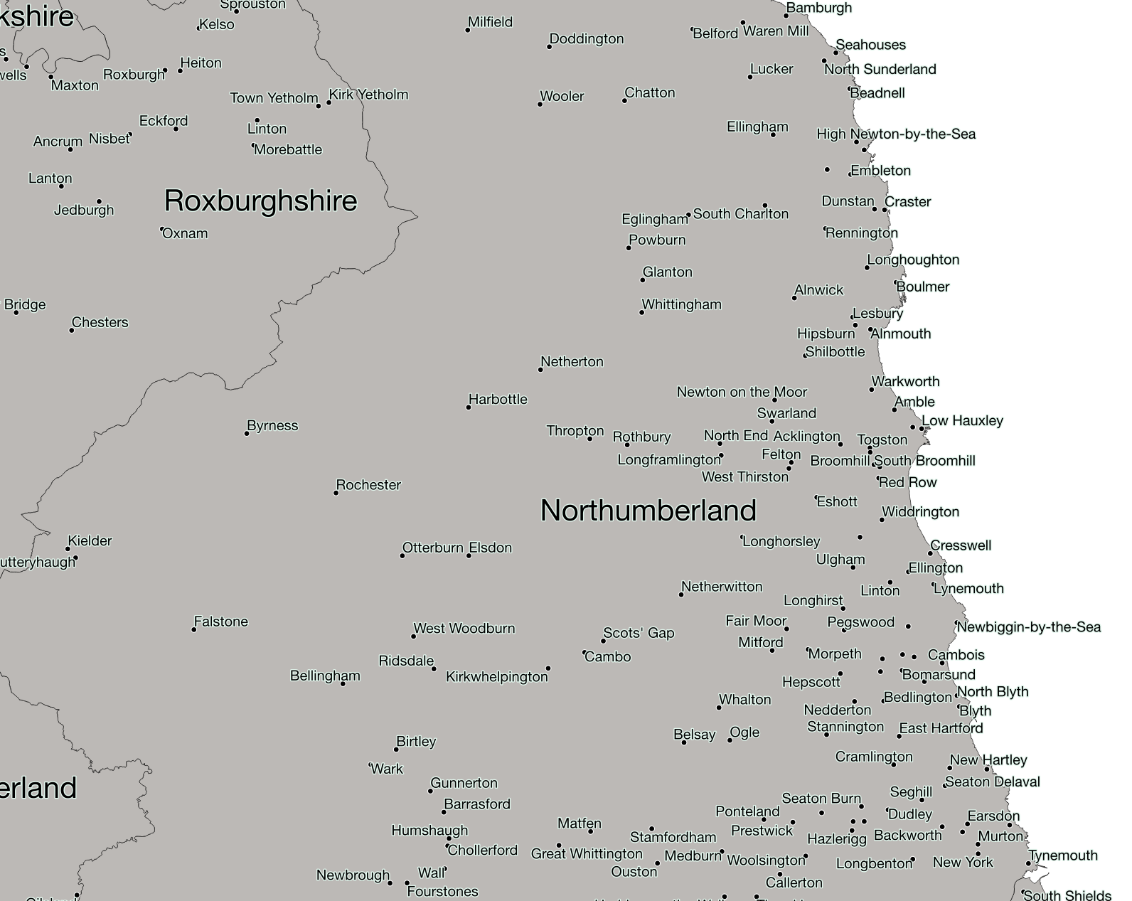 Map layer containing towns and villages